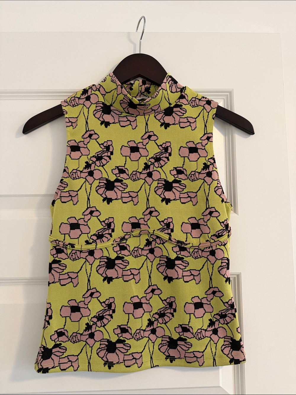 Zara Sleeveless Floral Mock Neck Top in Lime Green and Pink